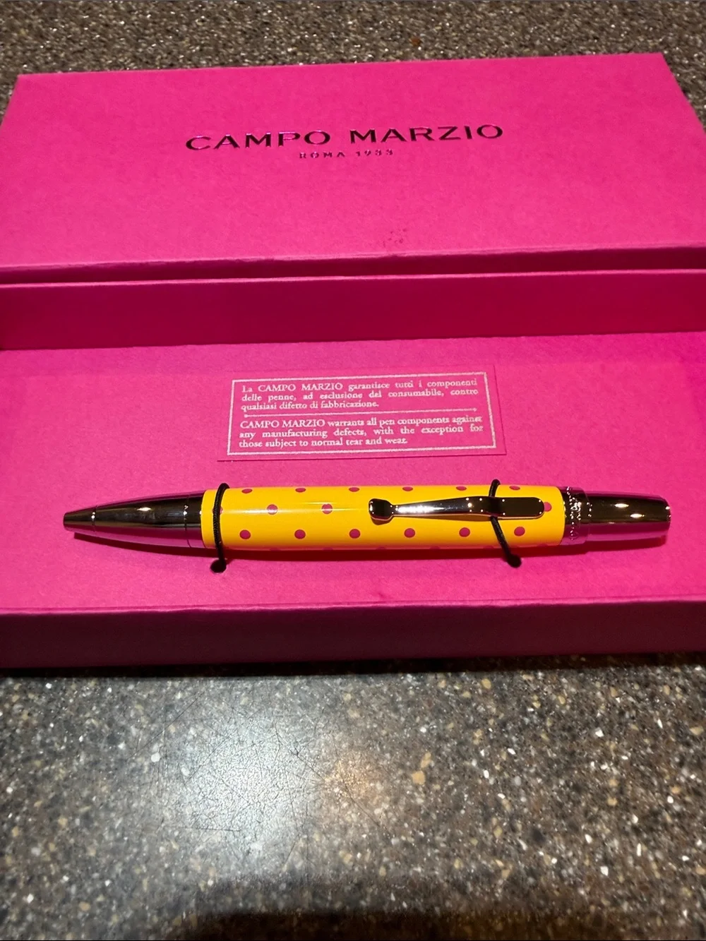 Campo Marzio Mipo Yellow Polka Dot Ballpoint Pen with Pink Gift Box